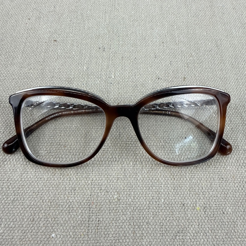 Chanel‎ 3351-Q Brown Leather Chain Link Eyeglass Frames 51-17-140 Italy